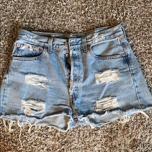 Levis high waisted distressed shorts